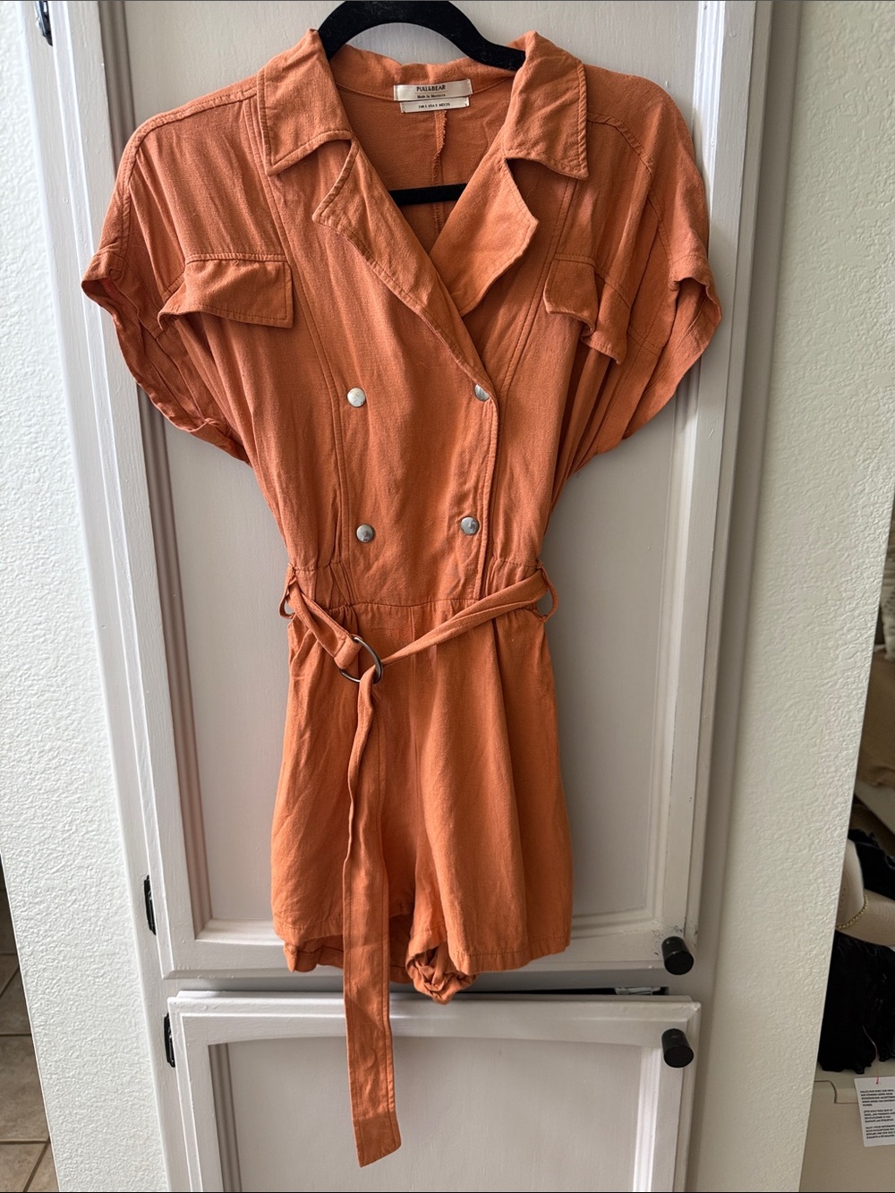 Pull&Bear Rust Orange Short Sleeve Utility Romper